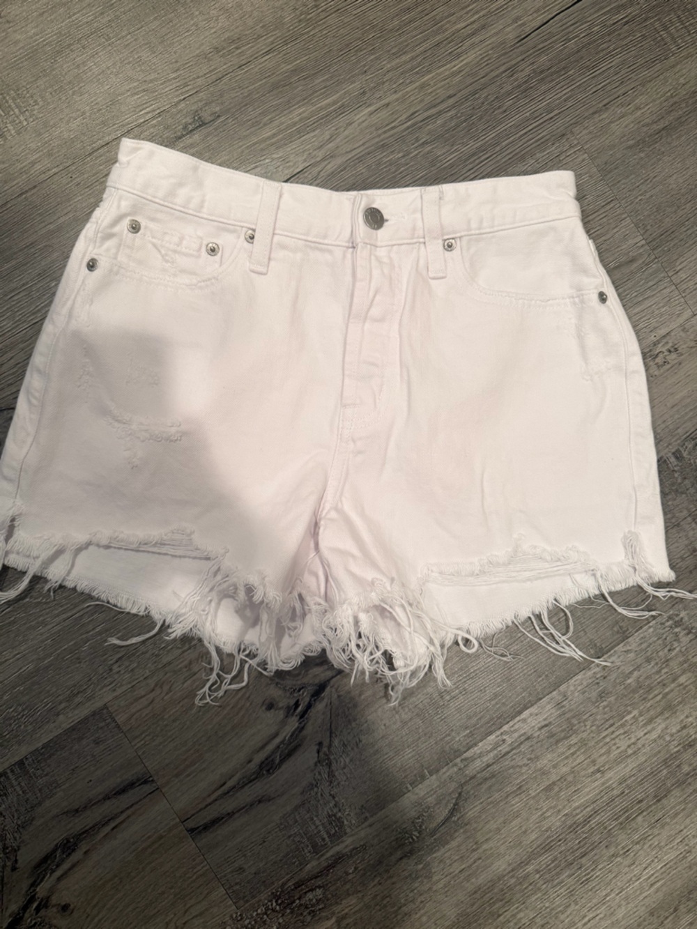 pistola White Distressed Frayed Hem Denim Shorts